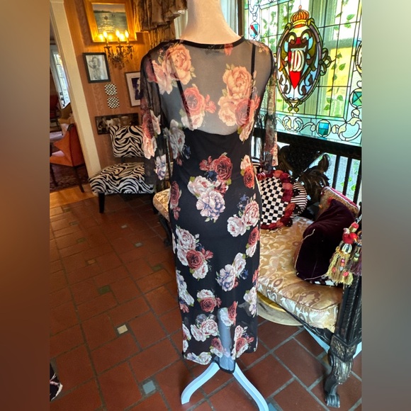 Monteau Floral Sheer Mesh Dress with Slip - Picture 2 of 7